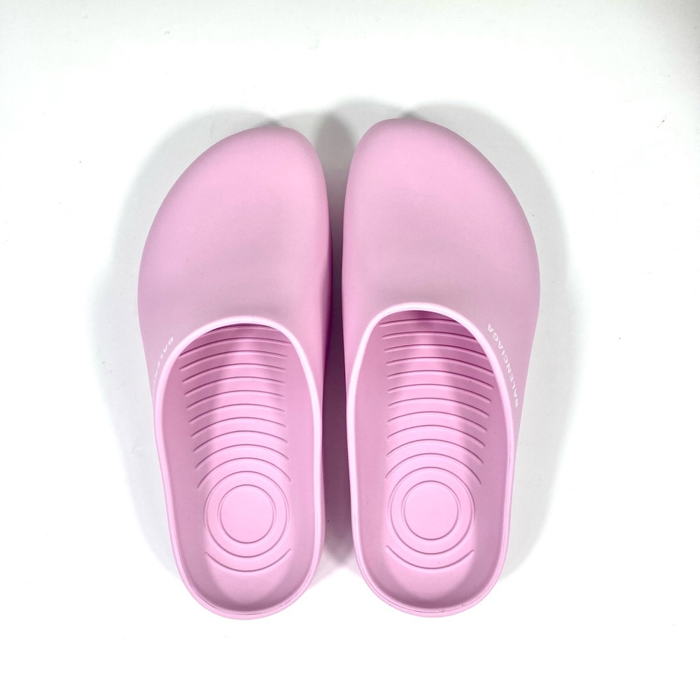 Balenciaga Pool Logo Closed Slides Clogs Pink Women Size 8 US New Matte Finish - Picture 16 of 17